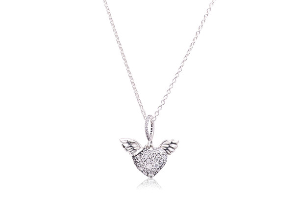 LR Pan 925 Silver Necklace Angel Wing Love Heart Necklace Chain For Women  Jewelry Sexy Charm